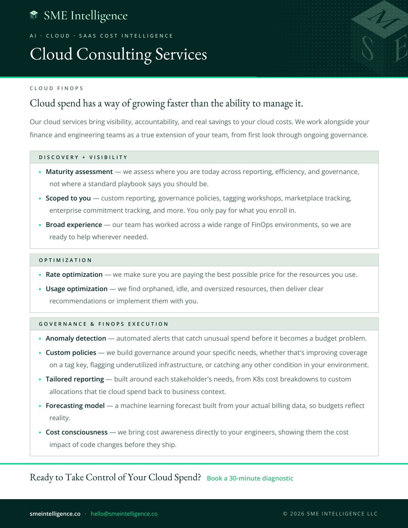 First page of the SME Intelligence Cloud Consulting Services