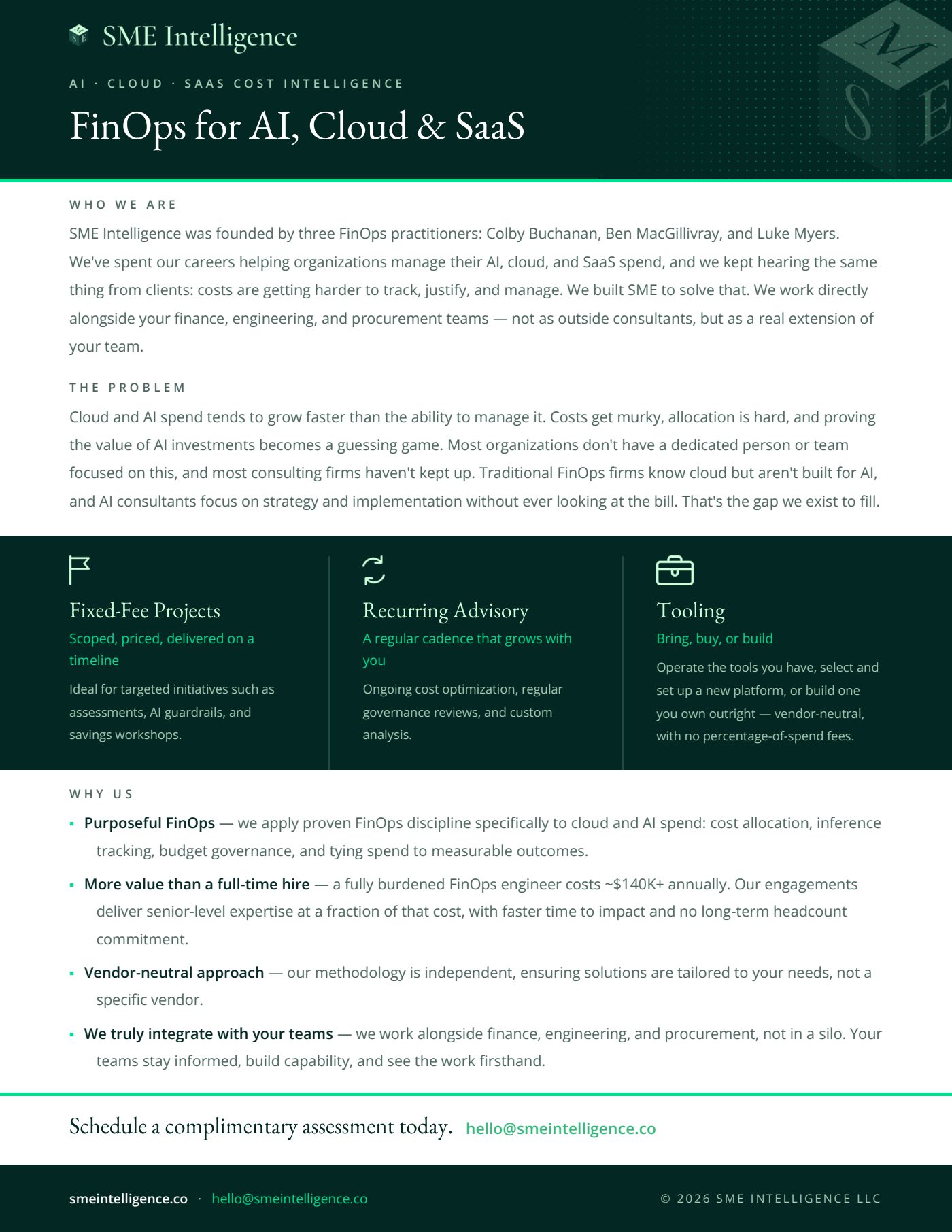 First page of the SME Intelligence Firm One-Pager